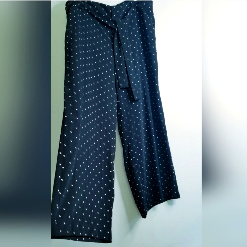 NWT Torrid Black Dot Weave Wide Leg Pants with Tie Belt